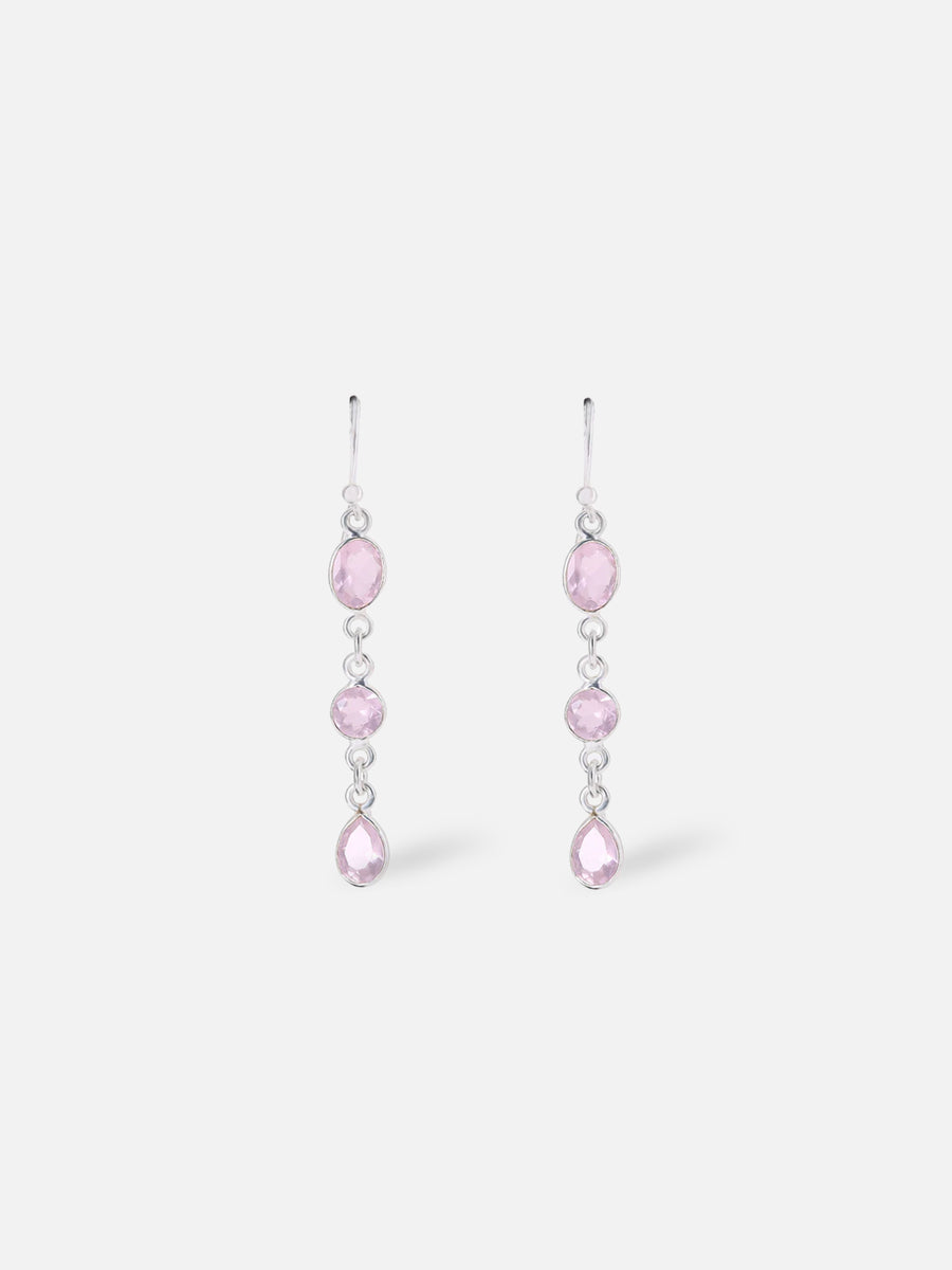 Triple Pink Chalcedony Long Earrings