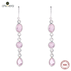 Triple Pink Chalcedony Long Earrings