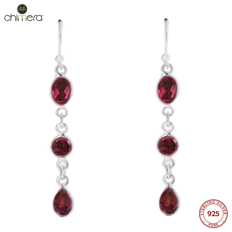 Triple Red Tourmaline Long Earrings