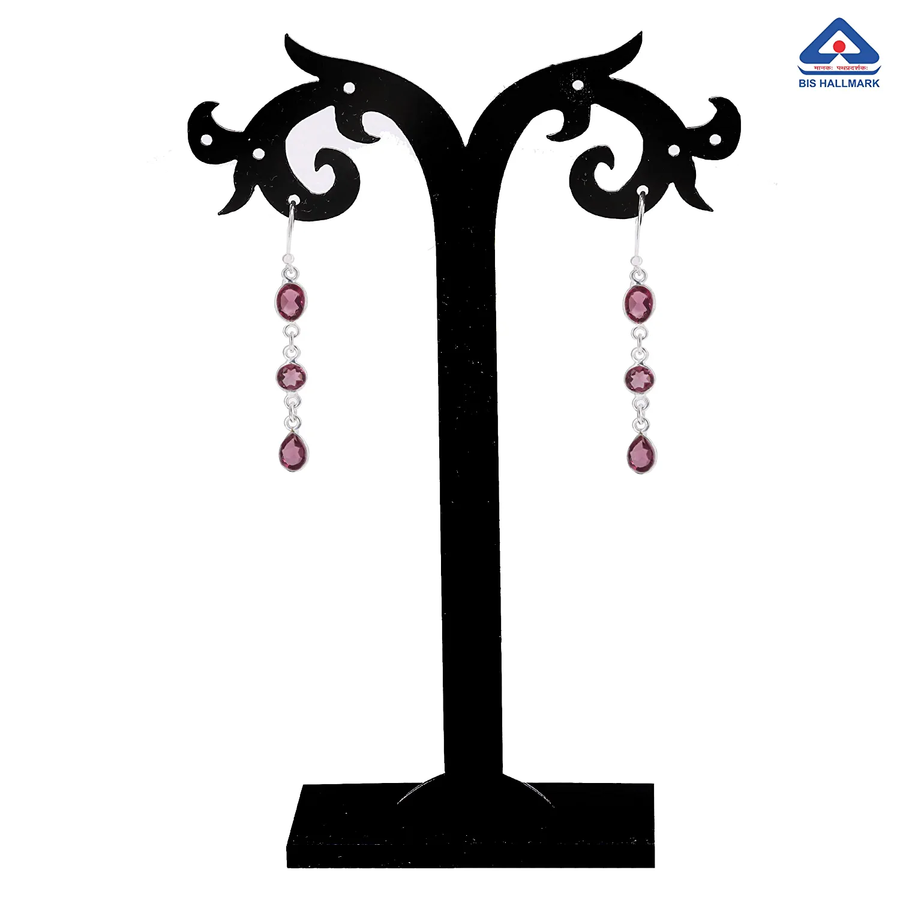 Triple Red Tourmaline Long Earrings