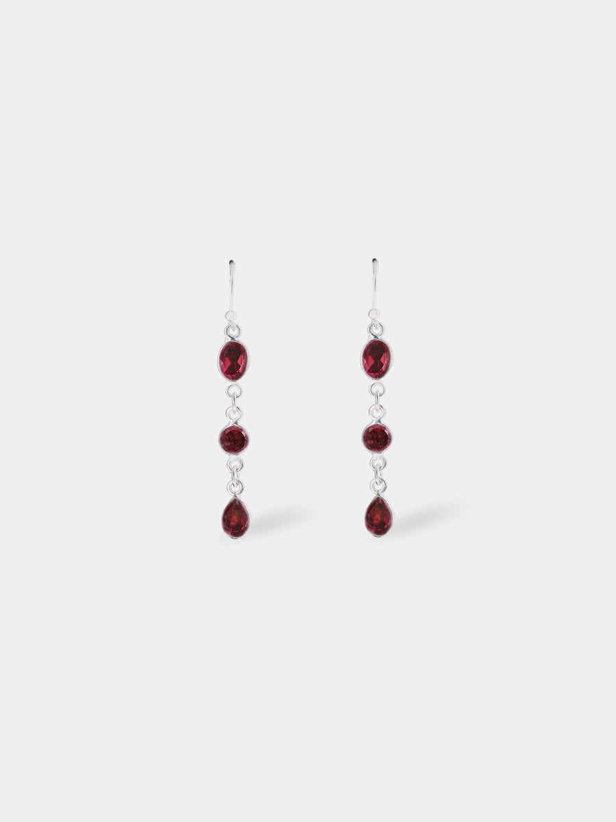 Triple Red Tourmaline Long Earrings