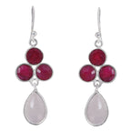 Ruby & White Moonstone Dangle Droplet Earrings