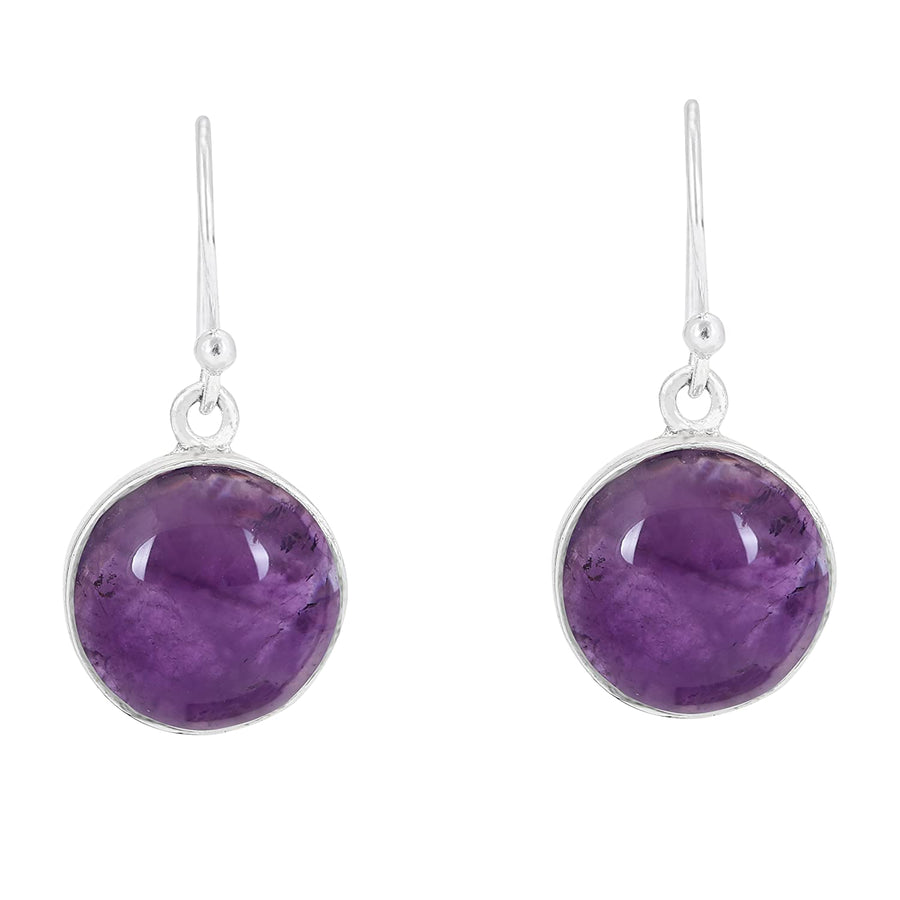 Purple Round Onyx Drop Earrings