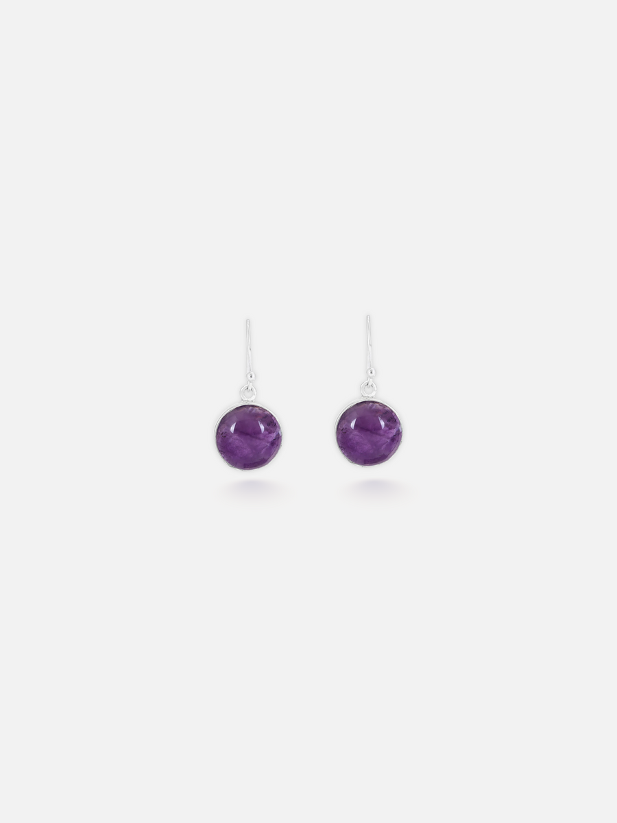 Purple Round Onyx Drop Earrings