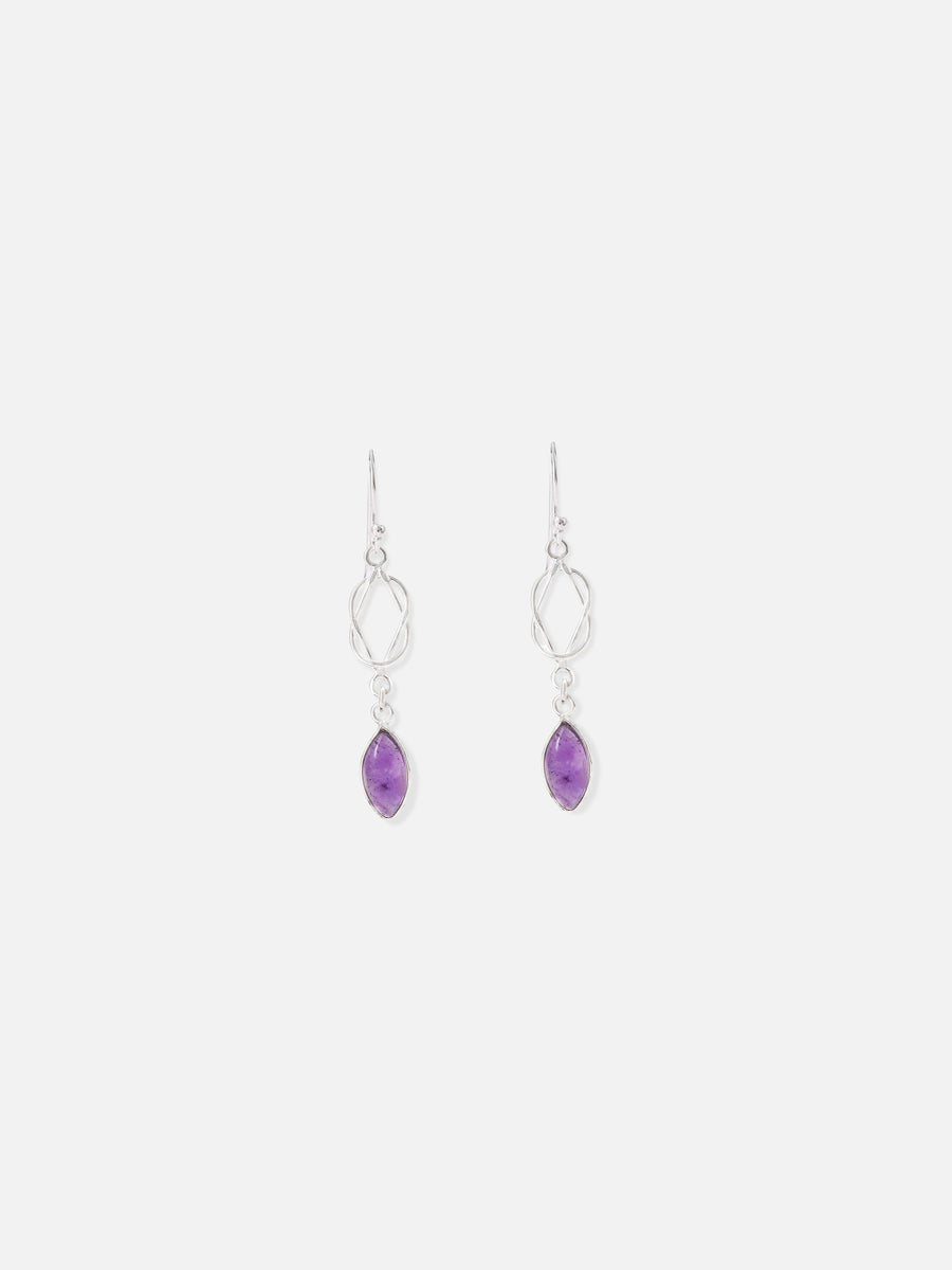 Purple Lapis Lazuli Silver Chain Loop Earring