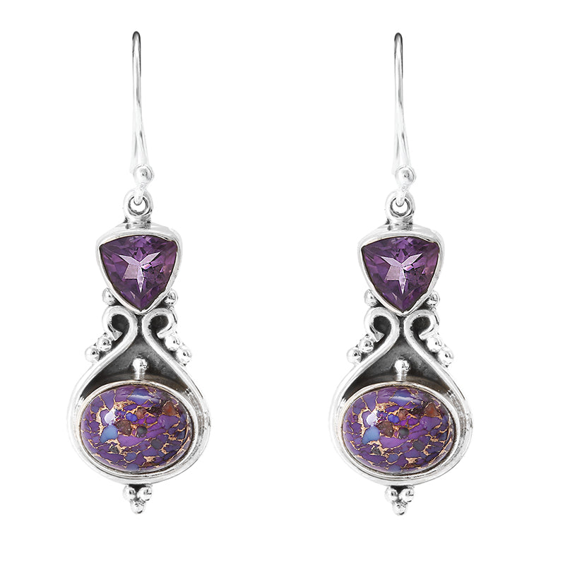 Amethyst and Purple Copper Turquoise Silver Earring