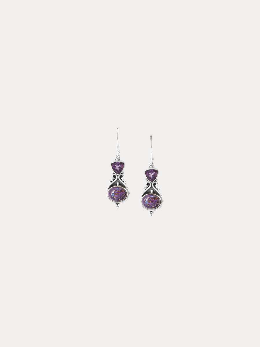 Amethyst and Purple Copper Turquoise Silver Earring