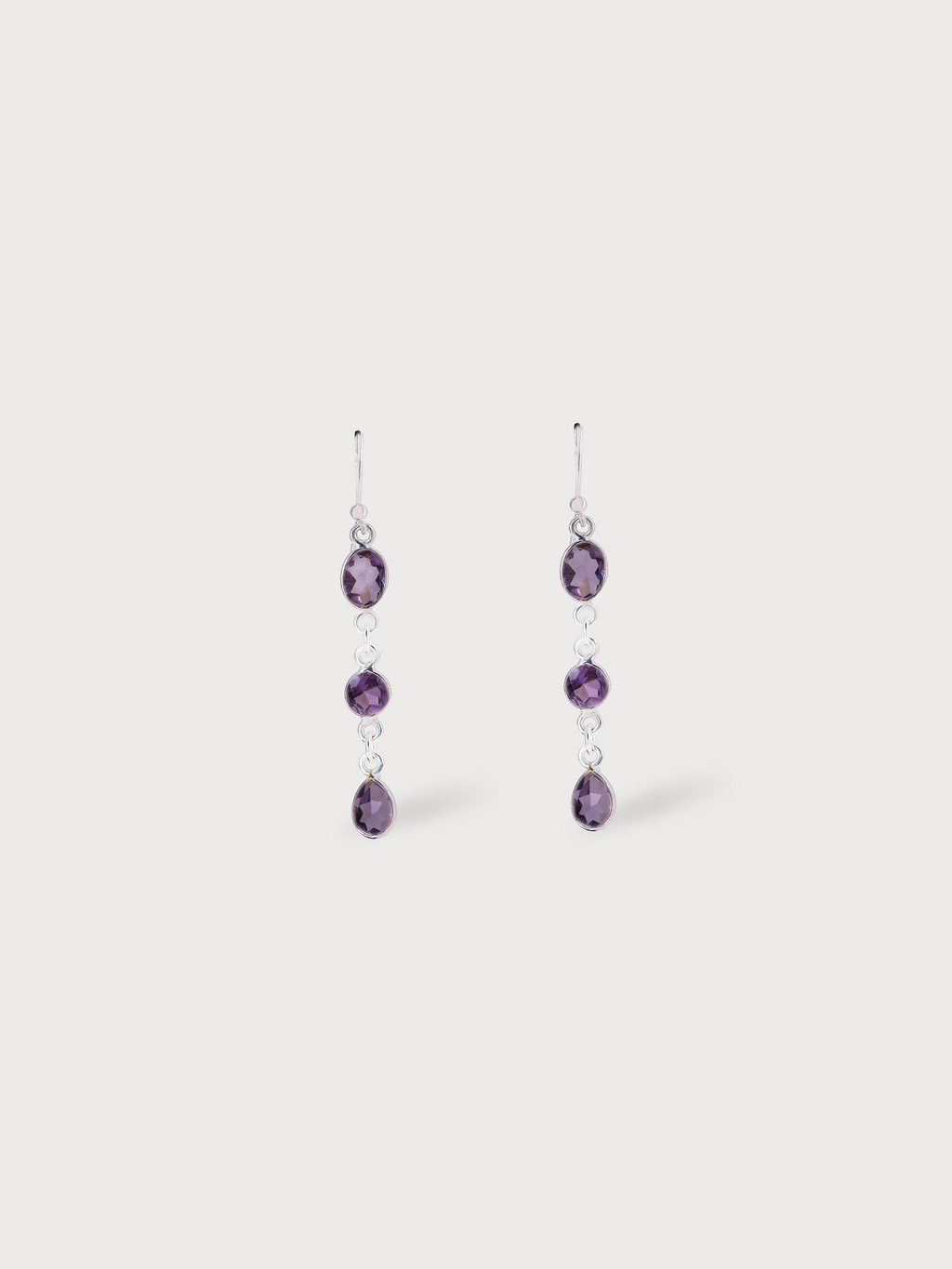 Triple Purple Amethyst Quartz Long Earrings