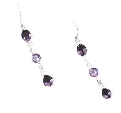 Triple Purple Amethyst Quartz Long Earrings