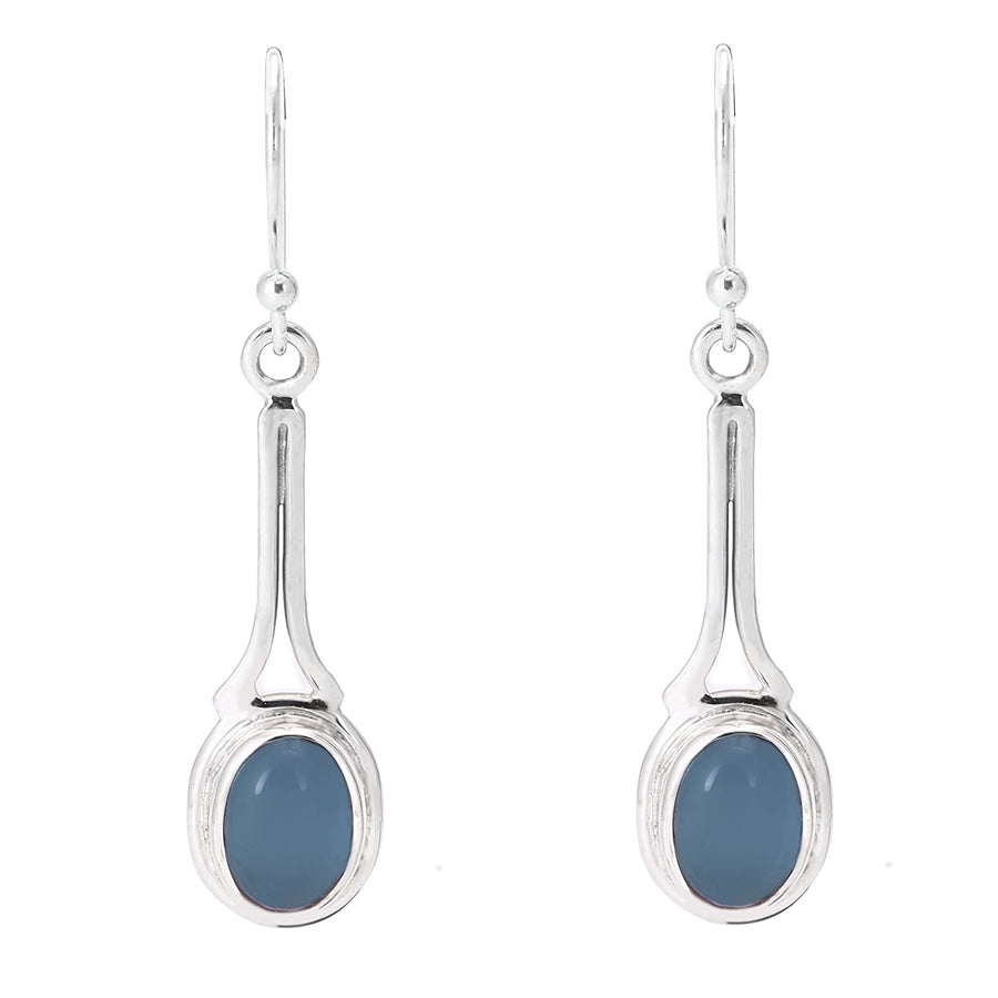 Oval Blue Chalcedony Steller Drop Earrings