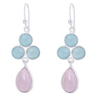 Grandidierite & Pink Chalcedony Dangle Droplet Earrings