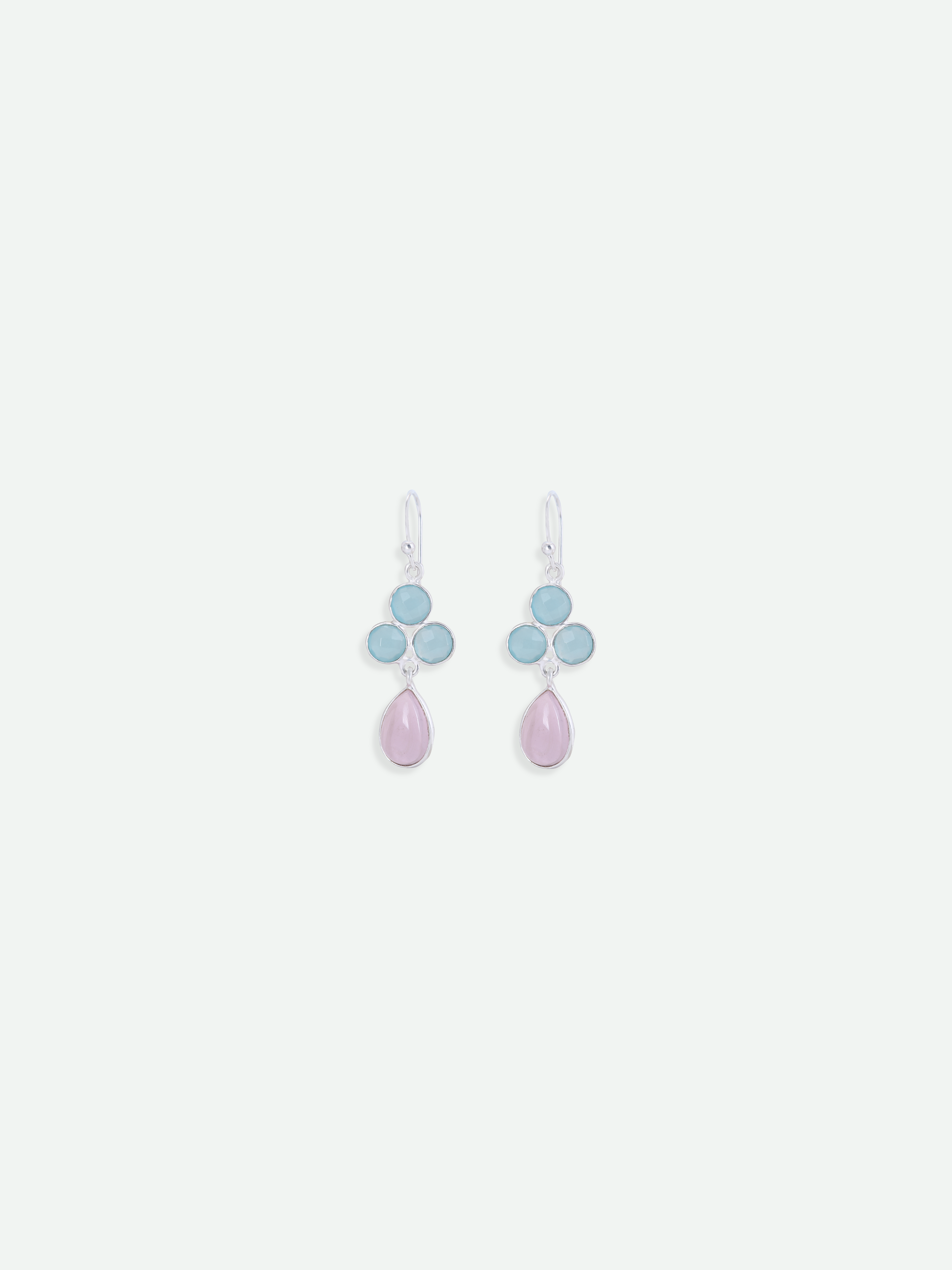 Grandidierite & Pink Chalcedony Dangle Droplet Earrings