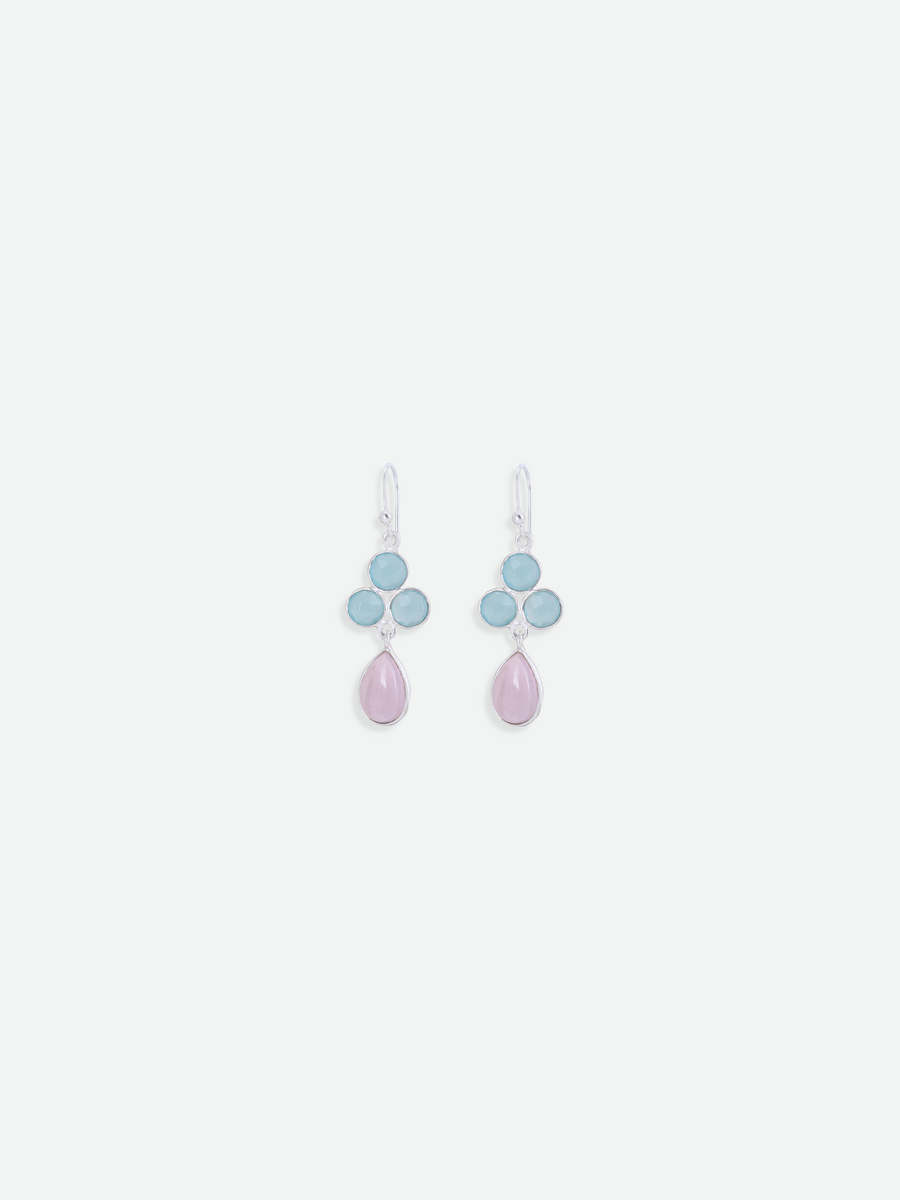 Grandidierite & Pink Chalcedony Dangle Droplet Earrings