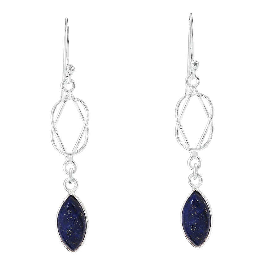 Dark Blue Gemstone Silver Chain Loop Earring