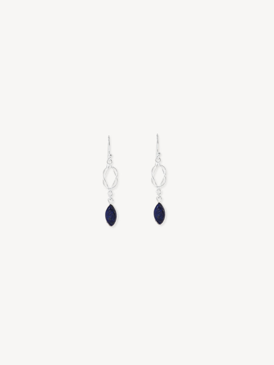 Dark Blue Gemstone Silver Chain Loop Earring