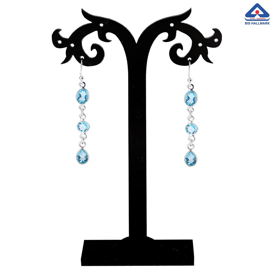 Triple Aquamarine Gemstone Long Earrings