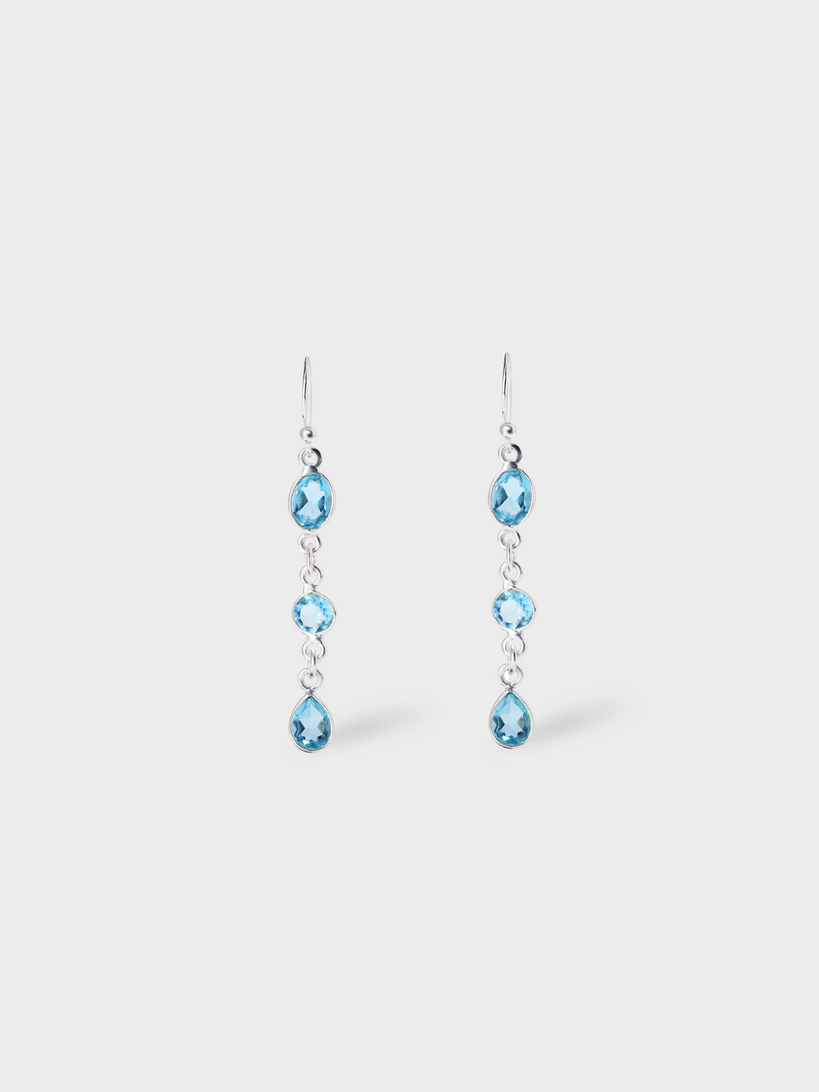 Triple Aquamarine Gemstone Long Earrings