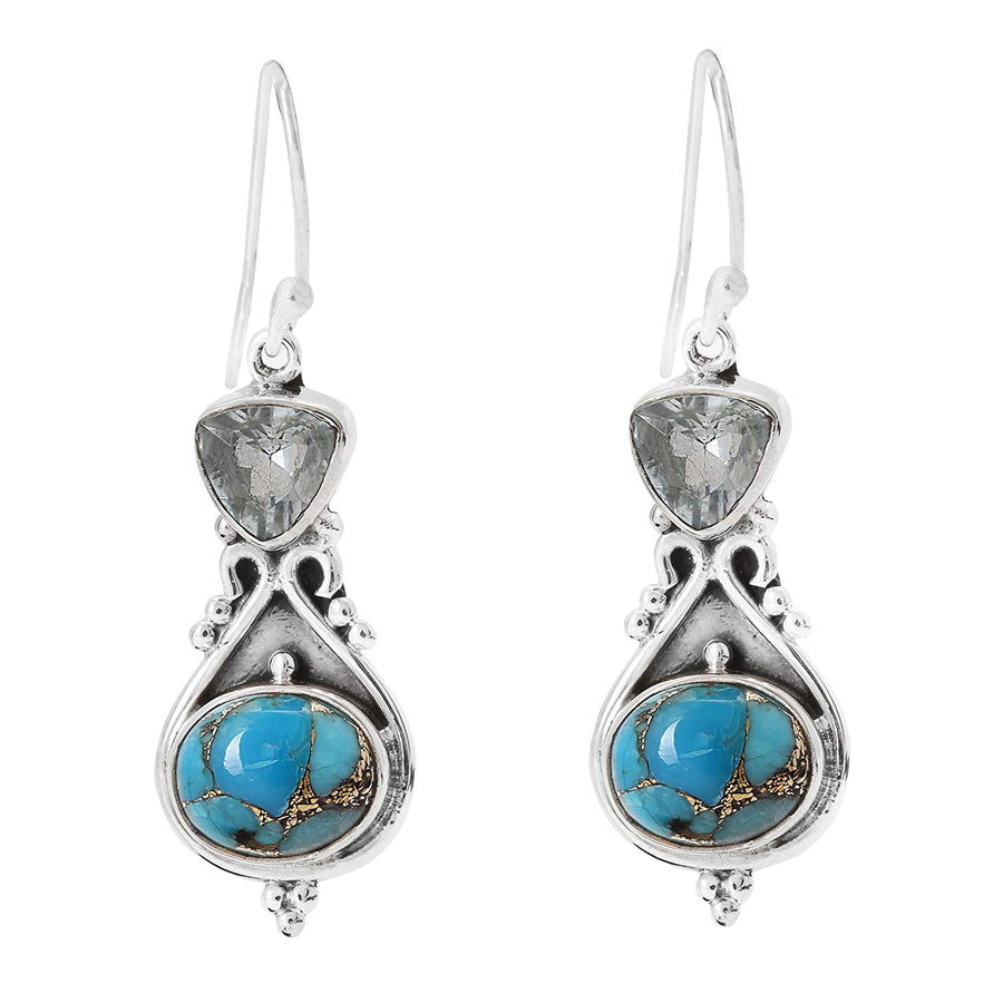 Aquamarine and Copper Turquoise Silver Earring