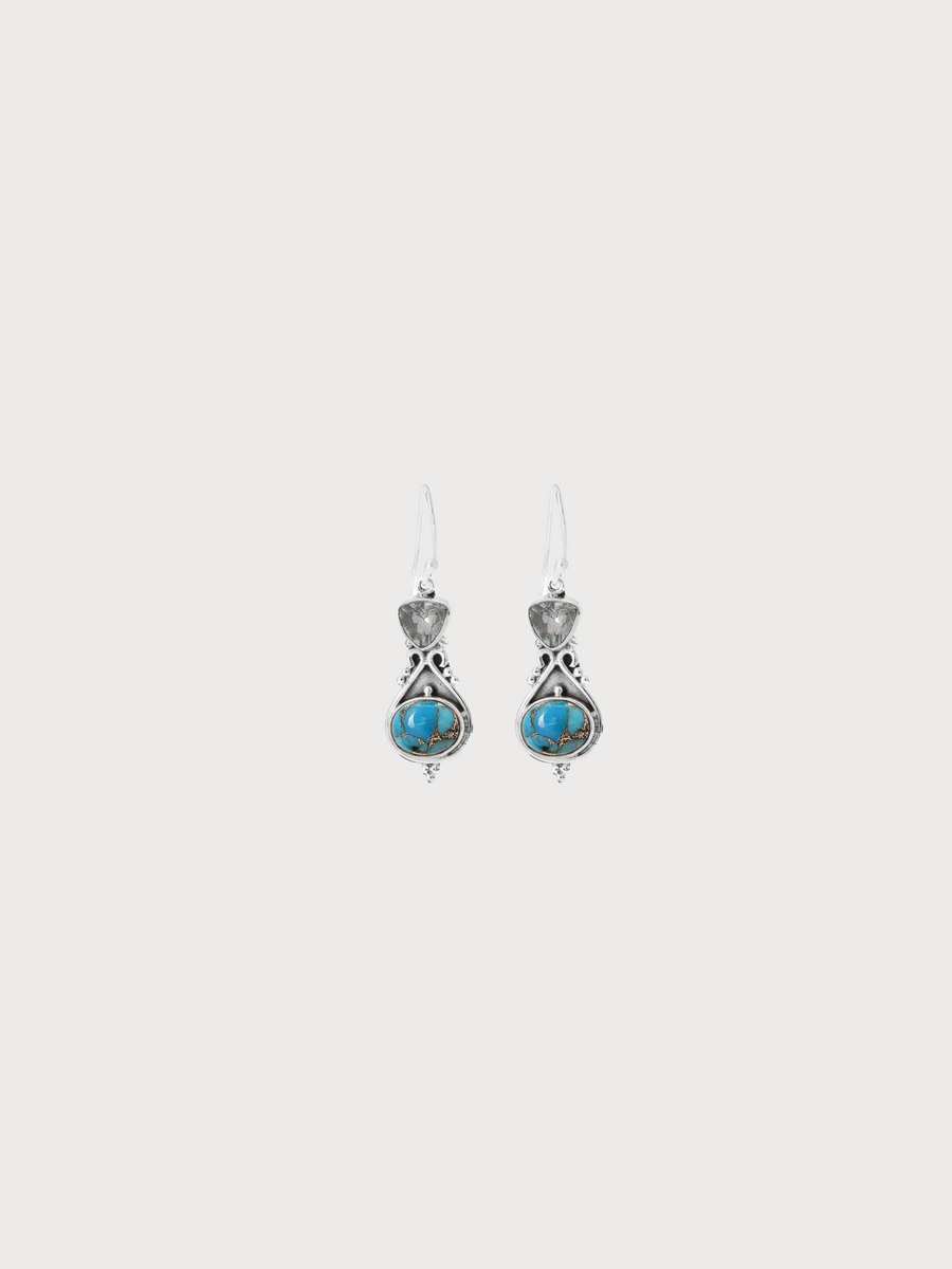 Aquamarine and Copper Turquoise Silver Earring