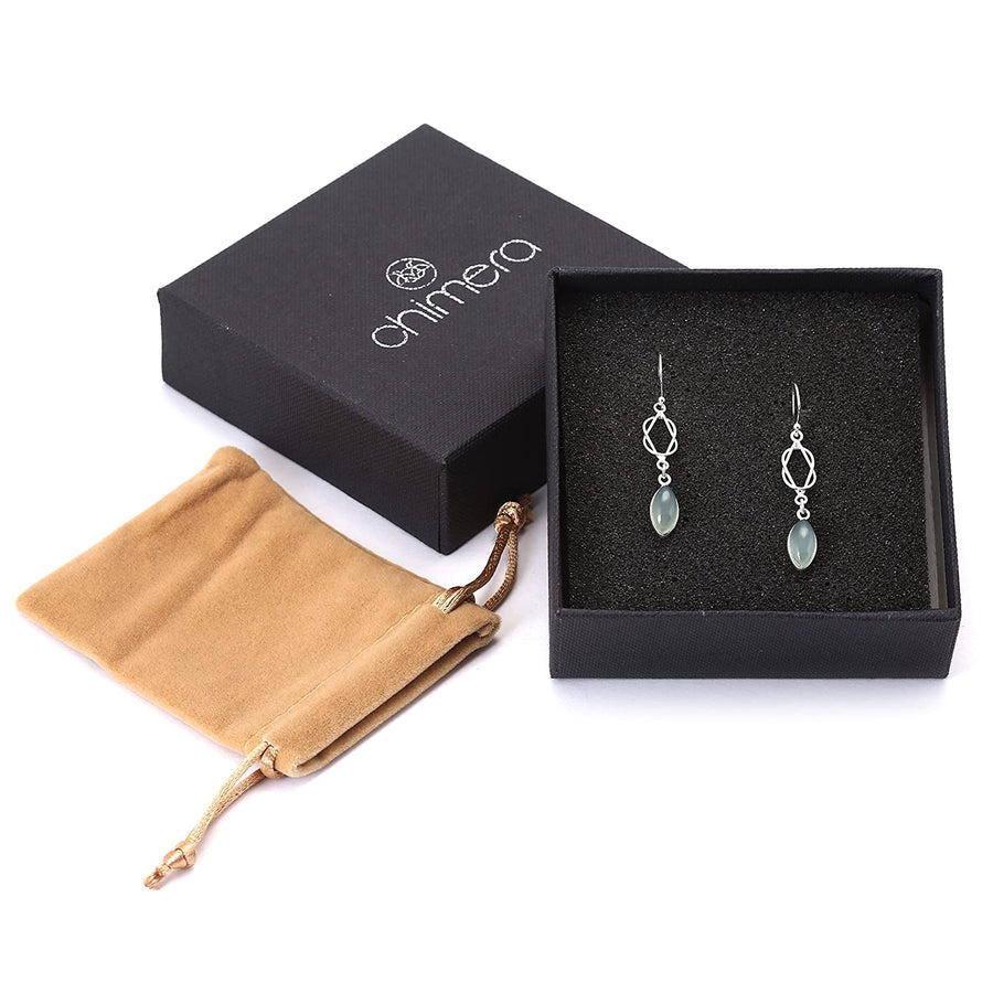 Dark Blue Gemstone Silver Chain Loop Earring