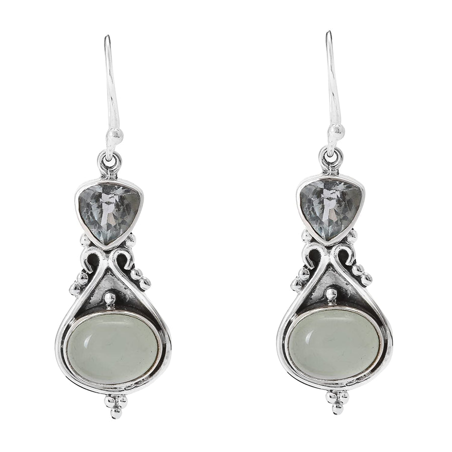 Grey Chalcedony and Moonstone Silver Earring