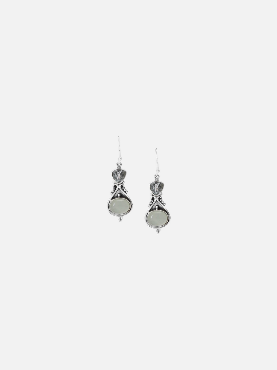 Grey Chalcedony and Moonstone Silver Earring