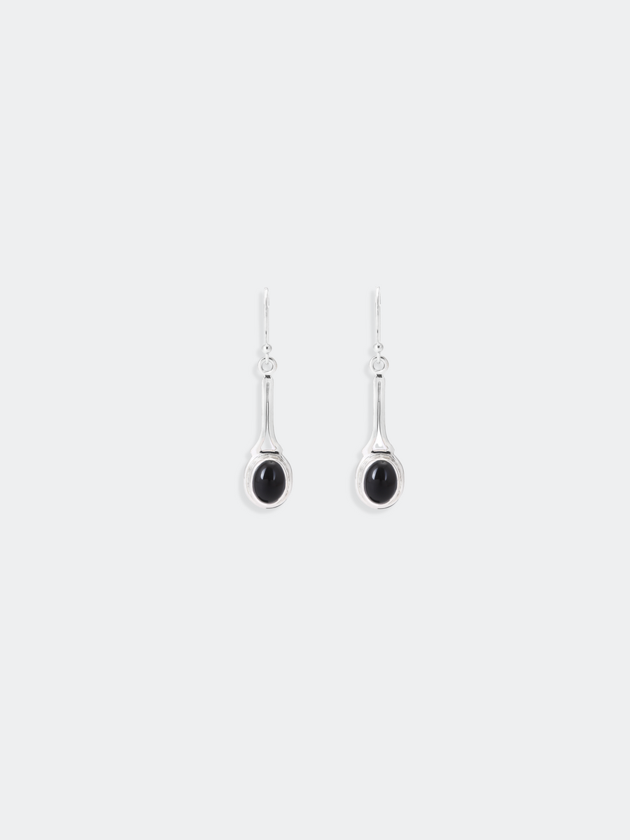 Oval Black Onyx Steller Drop Earrings