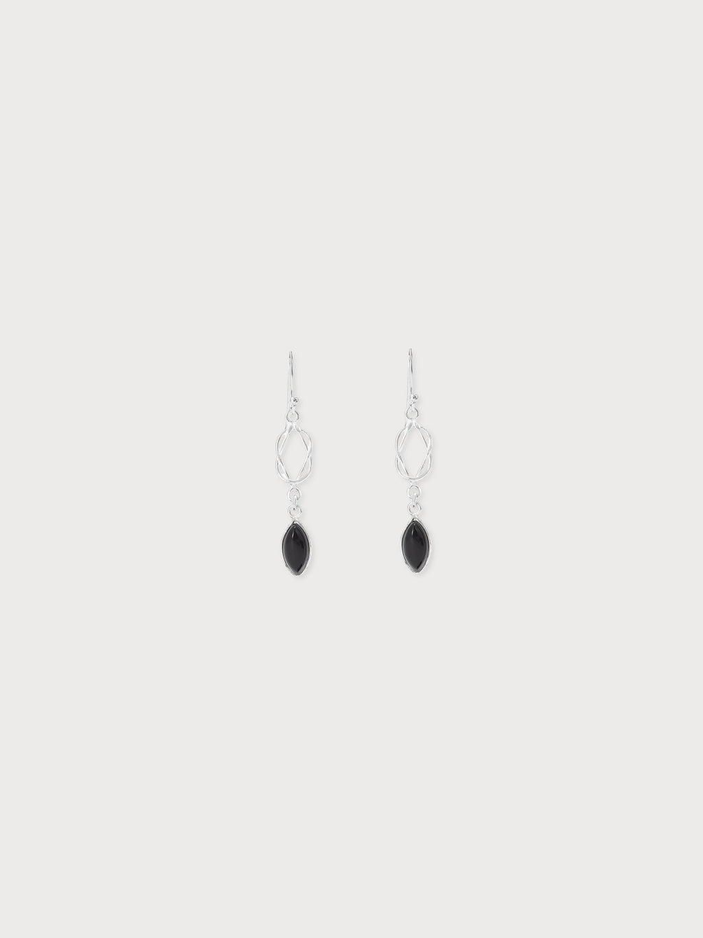 Oval Black Onyx Silver Chain Loop Earring