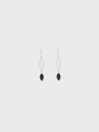 Oval Black Onyx Silver Chain Loop Earring