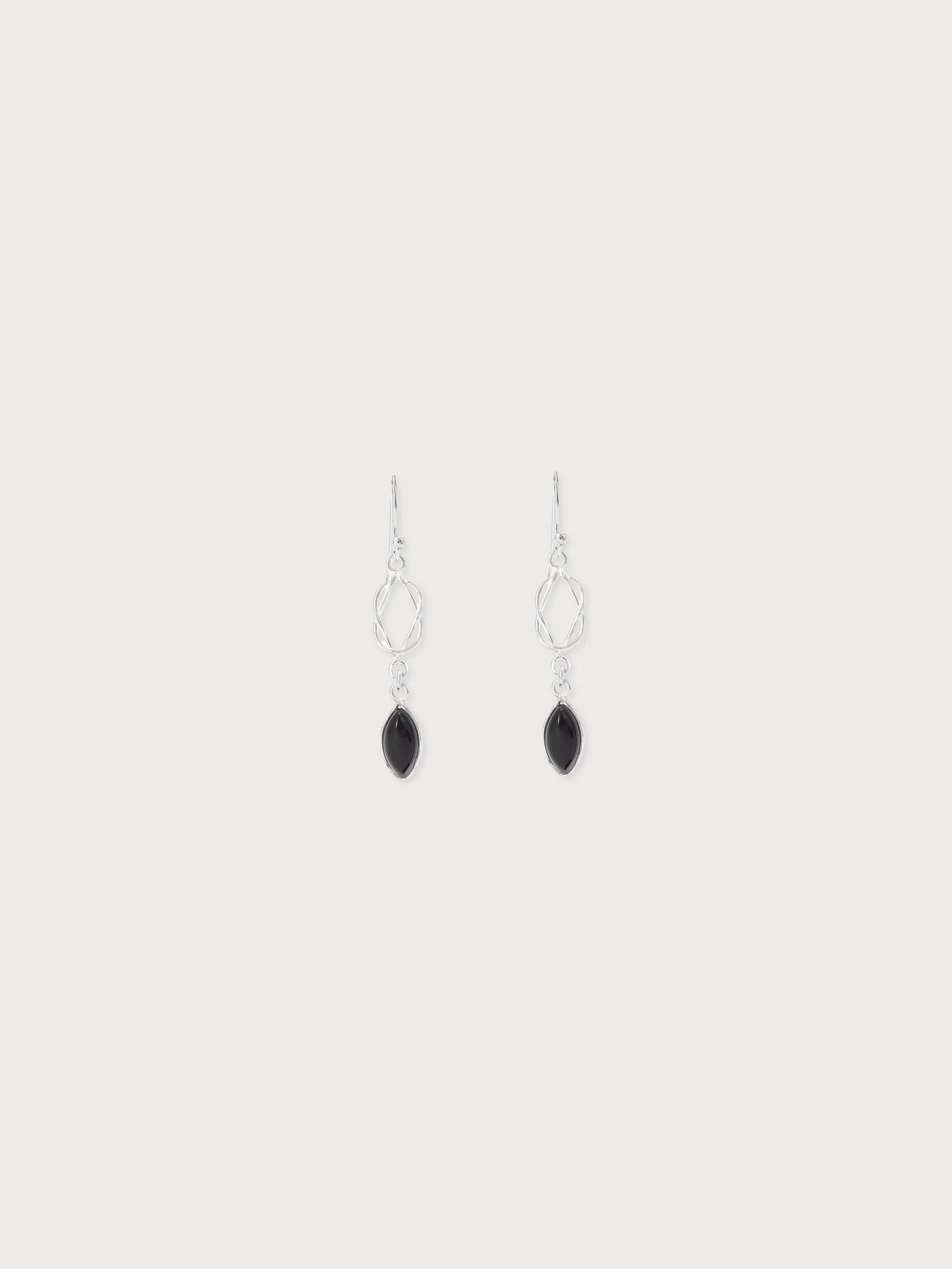 Oval Black Onyx Silver Chain Loop Earring