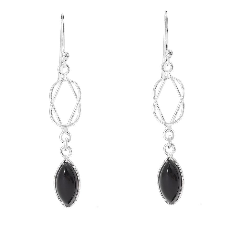 Oval Black Onyx Silver Chain Loop Earring