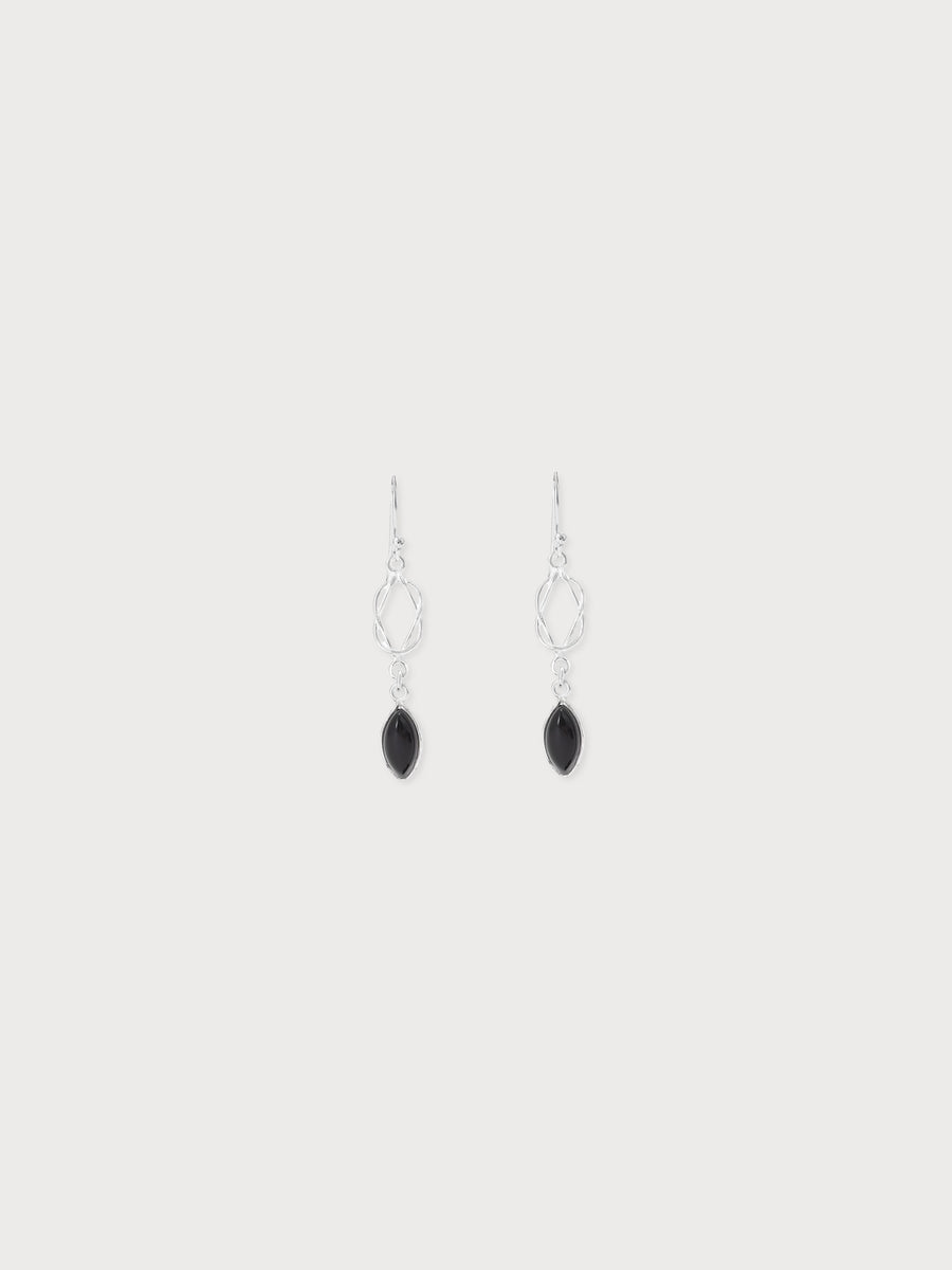 Oval Black Onyx Silver Chain Loop Earring