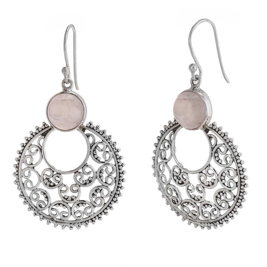 Light Pink Moonstone Silver Earrings