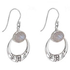 Natural Rainbow Moonstone Silver Disc Earrings