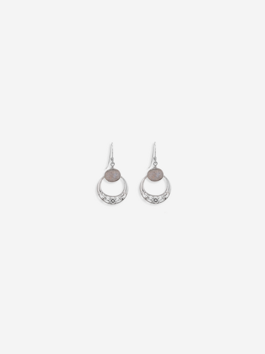 Natural Rainbow Moonstone Silver Disc Earrings