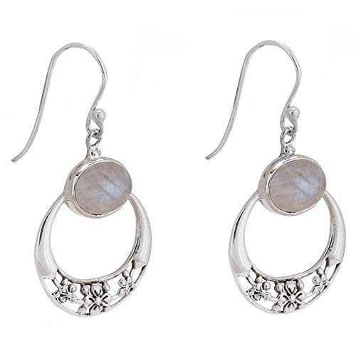 Natural Rainbow Moonstone Silver Disc Earrings