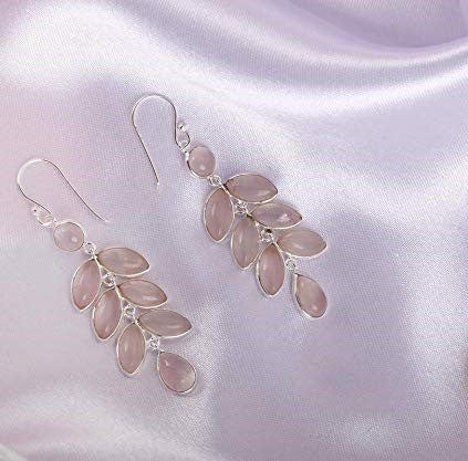 Natural Pink Quartz Leaf Drop Earrings