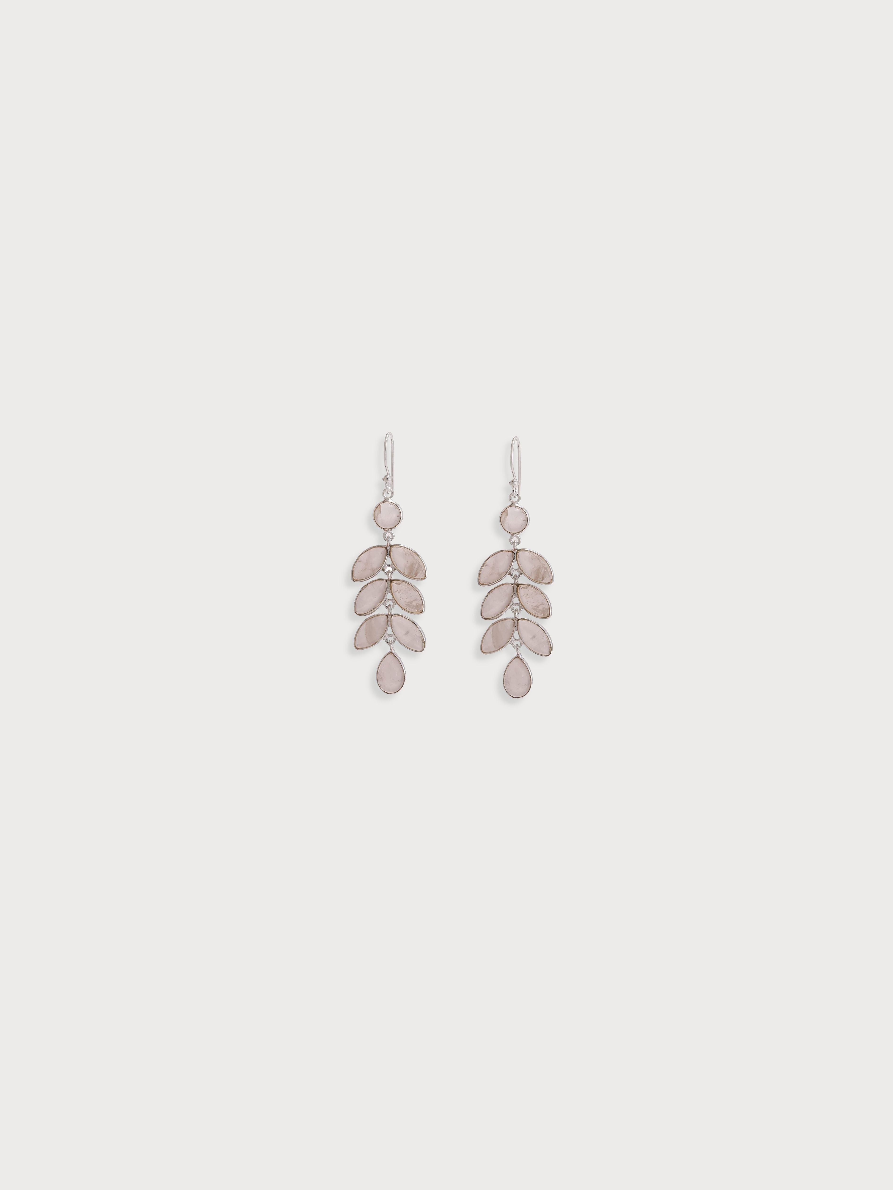 Natural Pink Quartz Leaf Drop Earrings