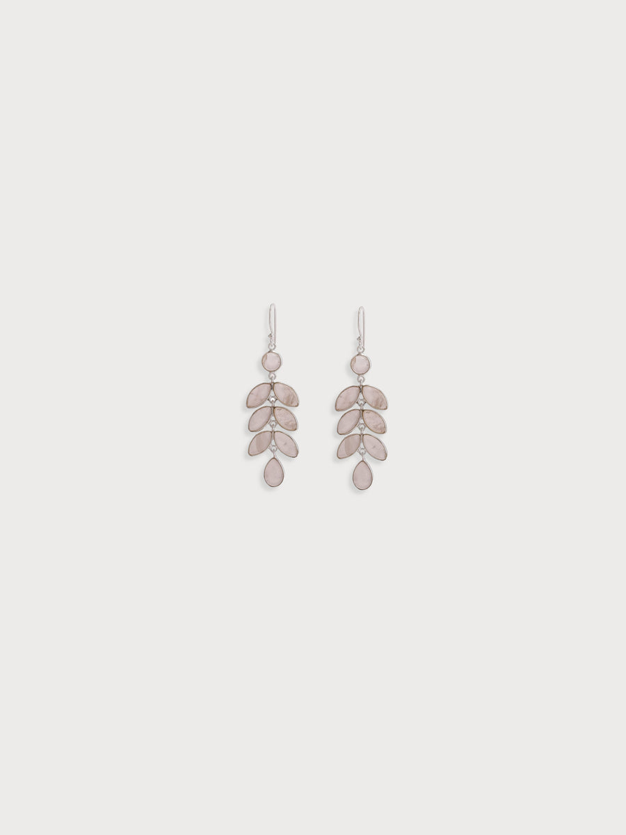 Natural Pink Quartz Leaf Drop Earrings