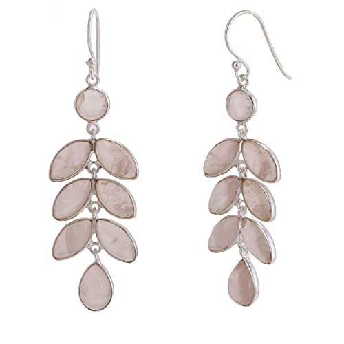 Natural Pink Quartz Leaf Drop Earrings