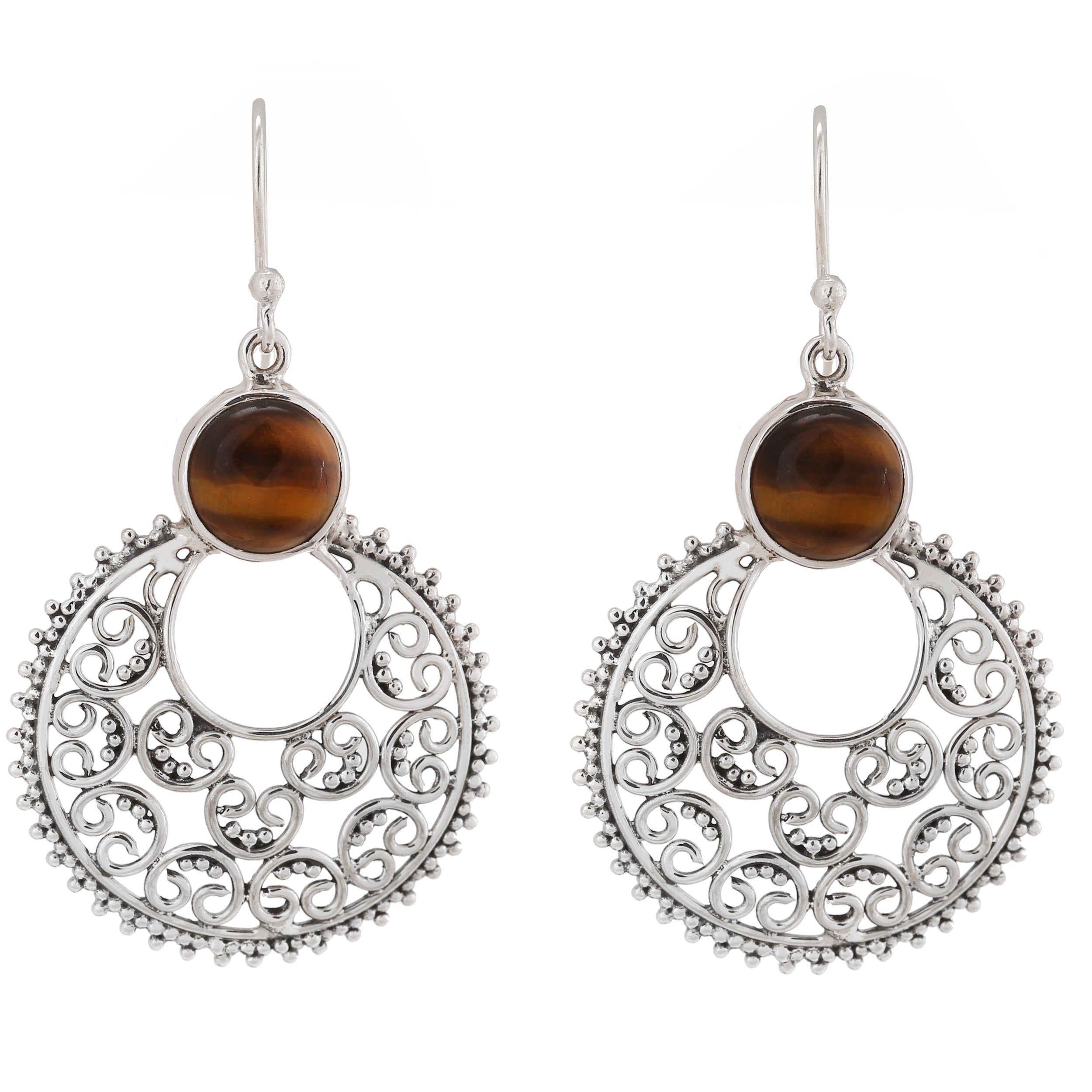 Natural Tiger Eye Silver Earrings
