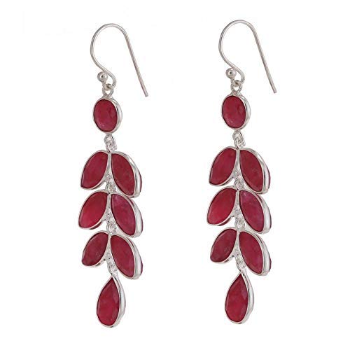 Natural Indian Ruby Leaf Drop Earrings