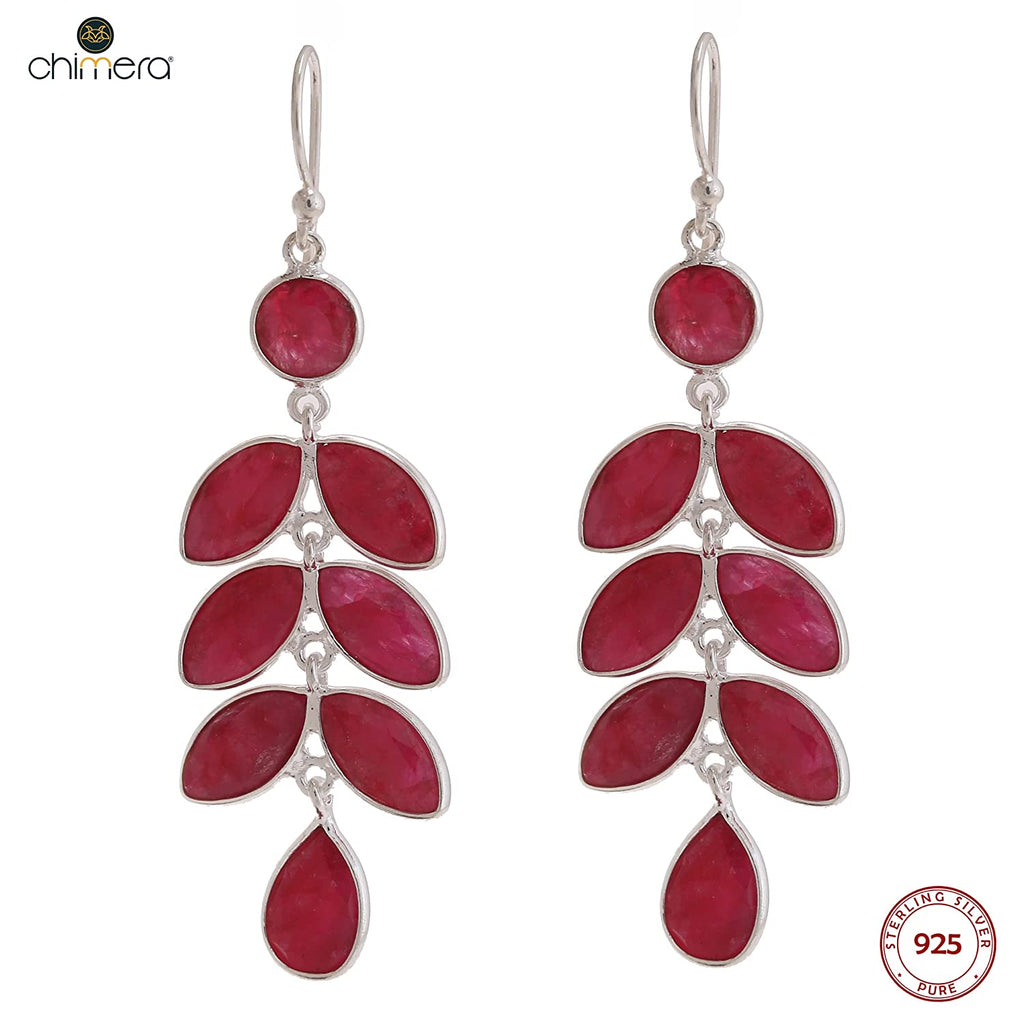 Natural Indian Ruby Leaf Drop Earrings