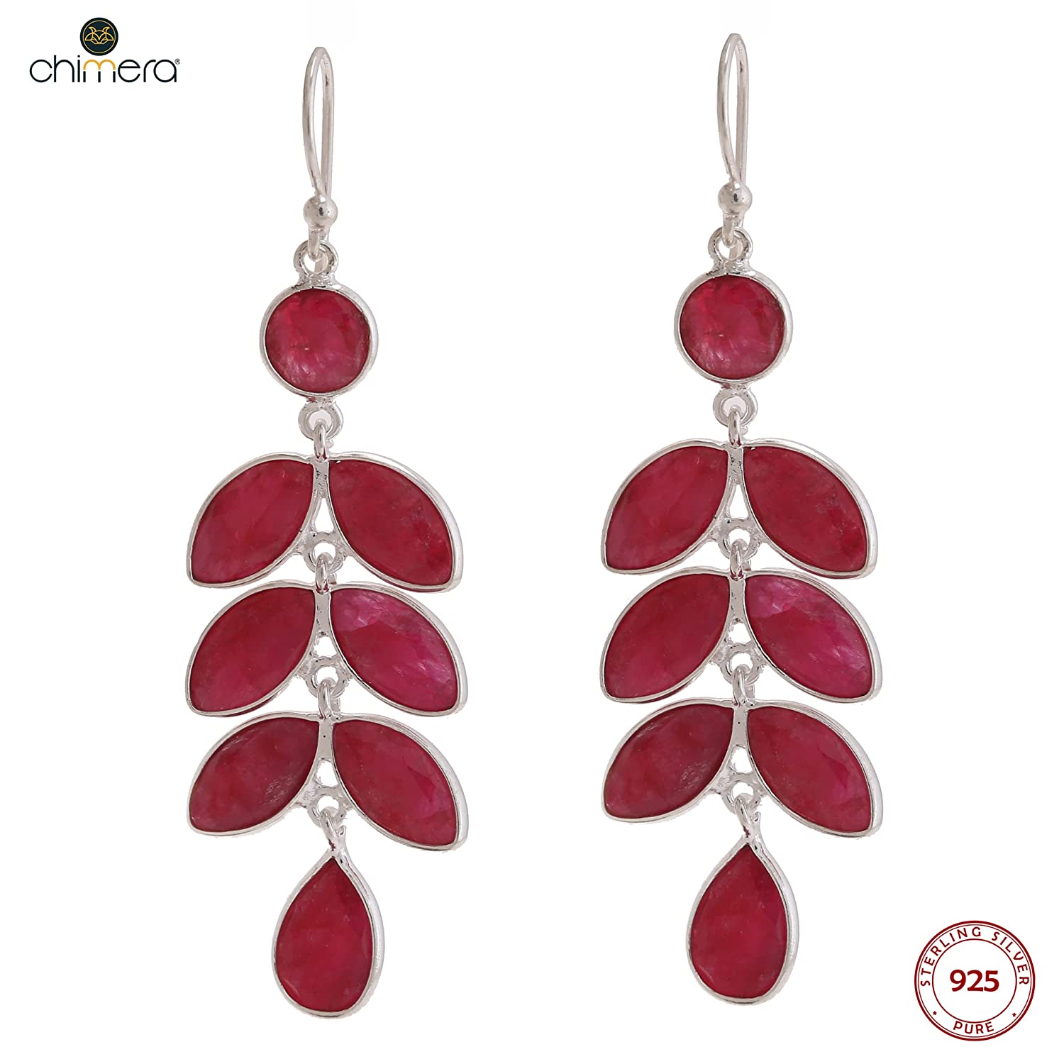 Natural Indian Ruby Leaf Drop Earrings
