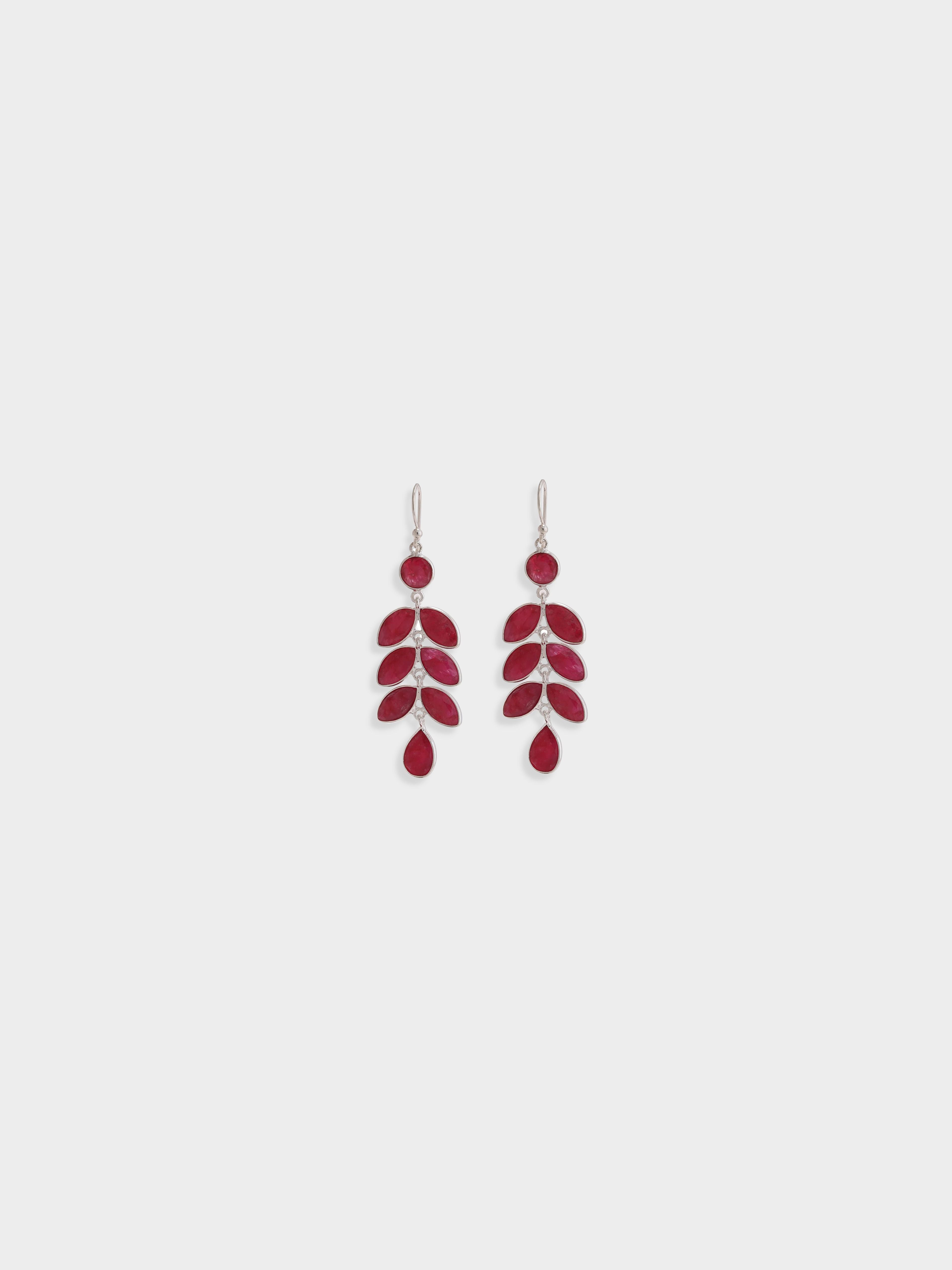 Natural Indian Ruby Leaf Drop Earrings