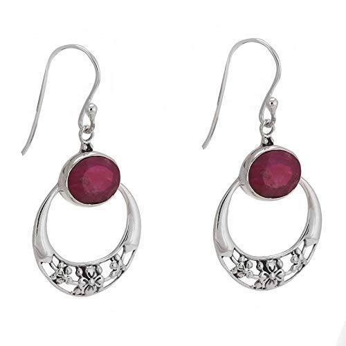 Natural Ruby Silver Disc Earrings