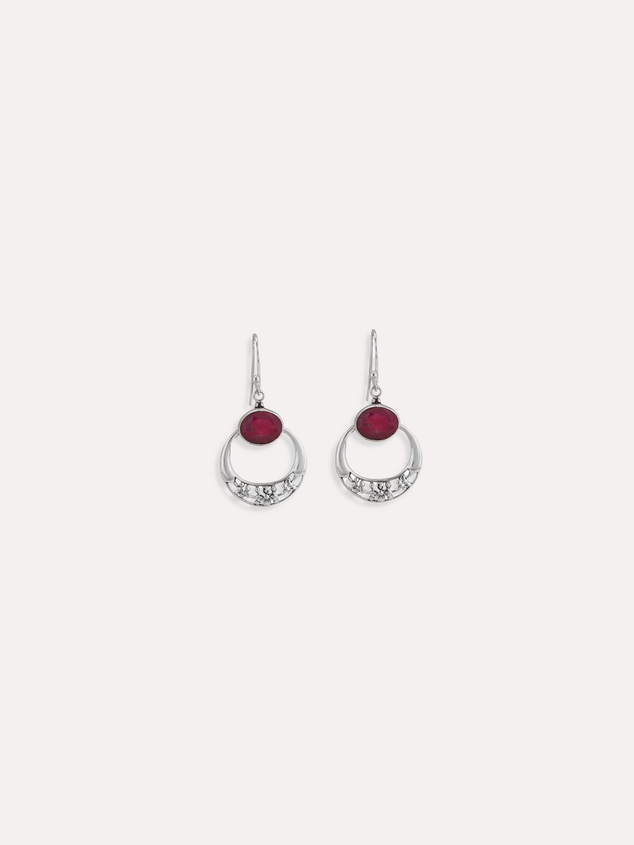 Natural Ruby Silver Disc Earrings