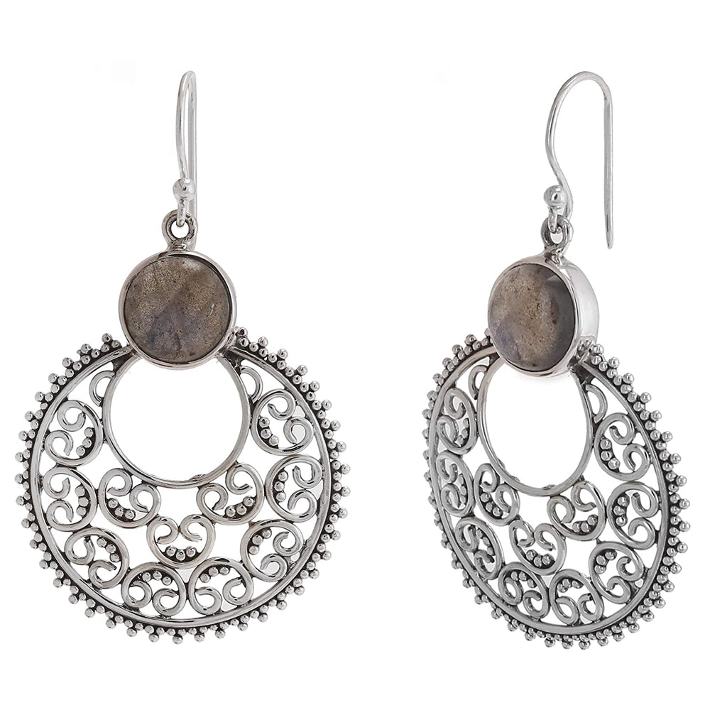Natural Labradorite Silver Earrings