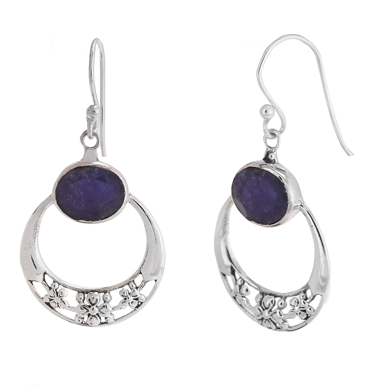 Natural Lolite Silver Disc Earrings