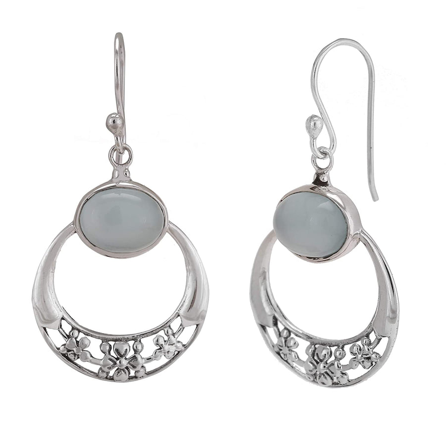 Sky Blue Chalcedony Silver Disc Earrings